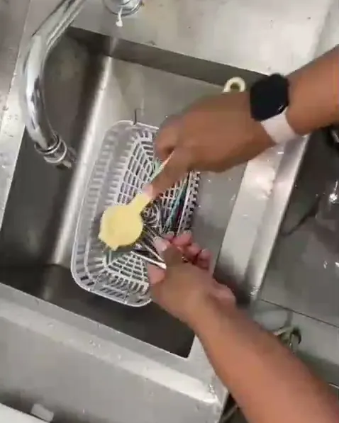 Instrumentos sendo escovados na pia